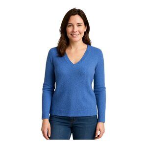J Crew Womens Textured V-Neck Sweater~Size Small~Blue Cotton Blend Top ~ L12 19